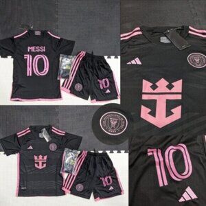 Inter Miami Messi #10 Kids Away Black Jersey, Shorts and Socks